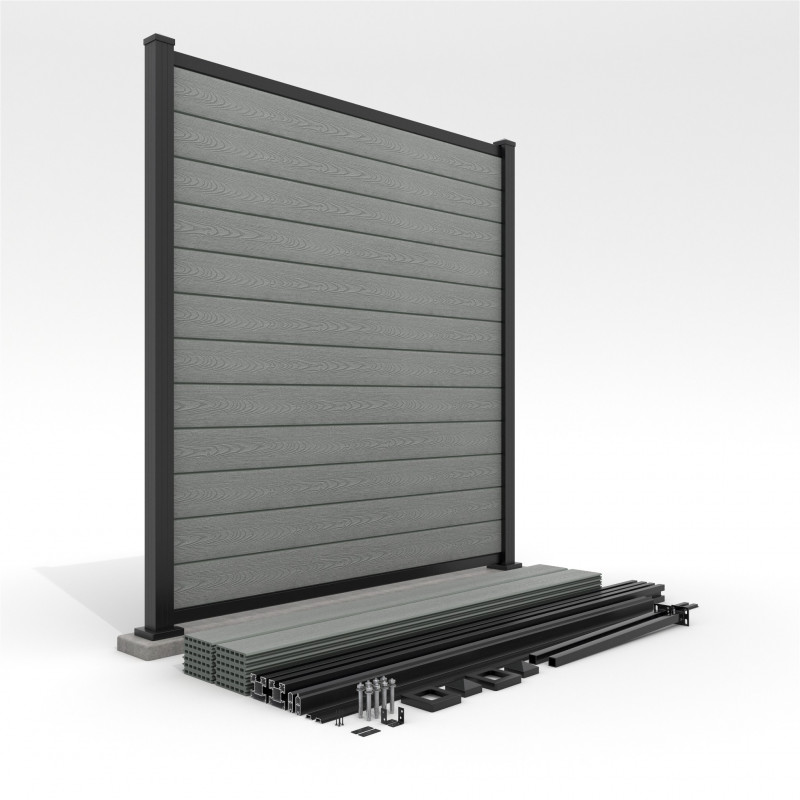 Bausatz, WPC Zaun mit Aluminium-Pfosten (zum Aufschrauben), Grau