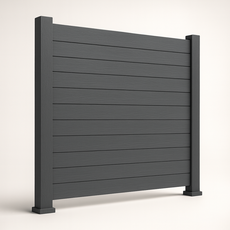 Bausatz, WPC Zaun Komplett-Set mit WPC-Pfosten (zum Aufschrauben), Dunkelgrau