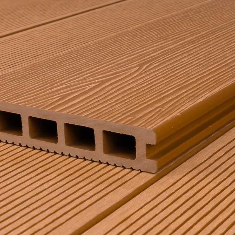 Bausatz, WPC Terrassendiele in Holzoptik, 25 x 148 mm, Wellenstruktur / fein, Hellbraun