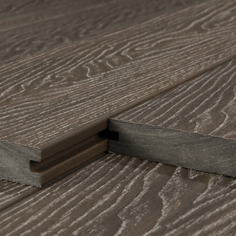 Bausatz, WPC Premium Terrassendiele 2. Generation, Massiv, 23 x 140 mm, Wellenstruktur / glatt, Walnuss