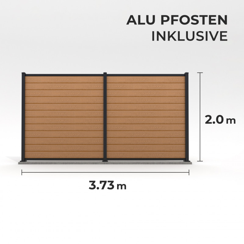 Bausatz, WPC Zaun Komplett-Set mit Alu-Pfosten (zum Aufschrauben), Hellbraun