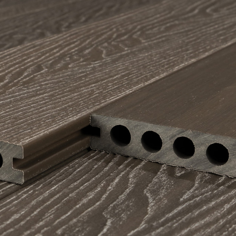 Bausatz, WPC Premium Terrassendiele 2. Generation, 23 x 142 mm, Wellenstruktur / glatt, Walnuss
