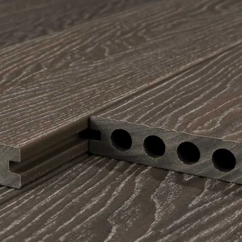Bausatz, WPC Premium Terrassendiele 2. Generation, 23 x 142 mm, Wellenstruktur / glatt, Walnuss