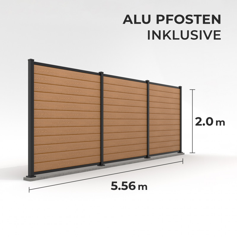 Bausatz, WPC Zaun Komplett-Set mit Alu-Pfosten (zum Aufschrauben), Hellbraun