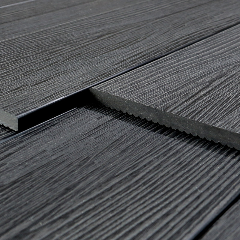 WPC Abschlussleiste in Holzoptik, 11 x 140 mm, Wellenstruktur / fein, Dunkelgrau