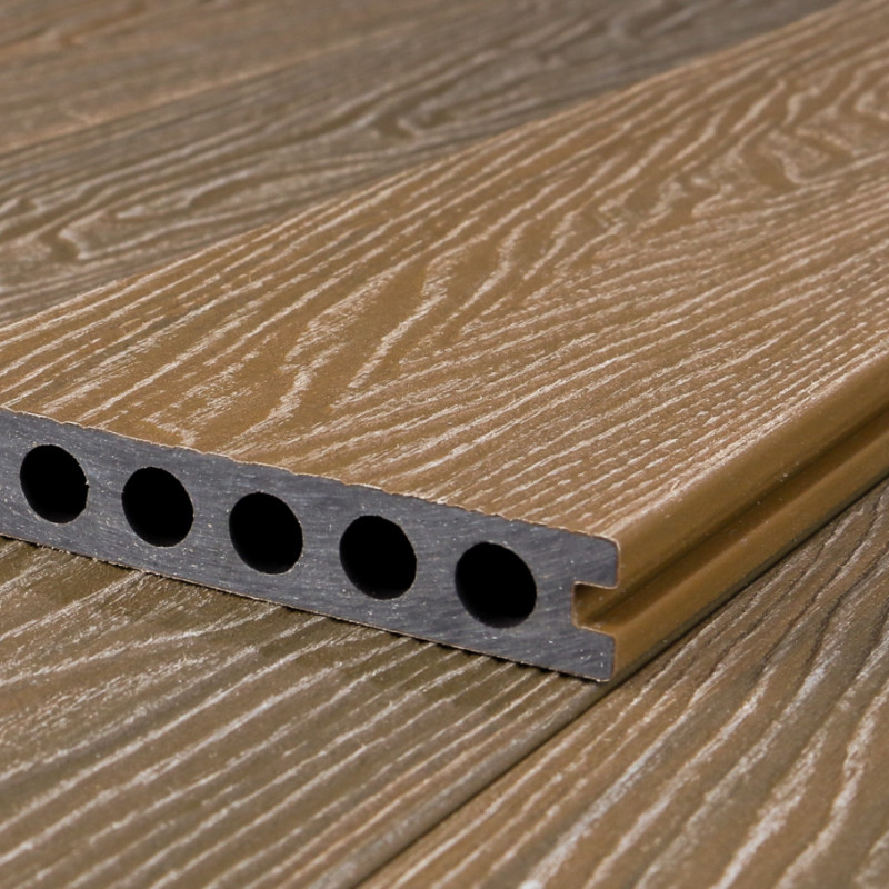 Bausatz, WPC Premium Terrassendiele 2. Generation, 23 x 142 mm, Wellenstruktur / glatt, Teak