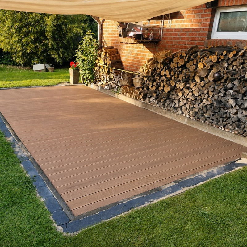 Bausatz, WPC Terrassendiele Massiv, 20 x 140 mm, glatt / fein, Hellbraun