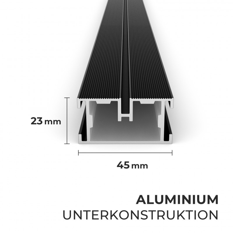Aluminium Unterkonstruktion 45 x 23 mm, Stärke 1.6 mm, Schwarz