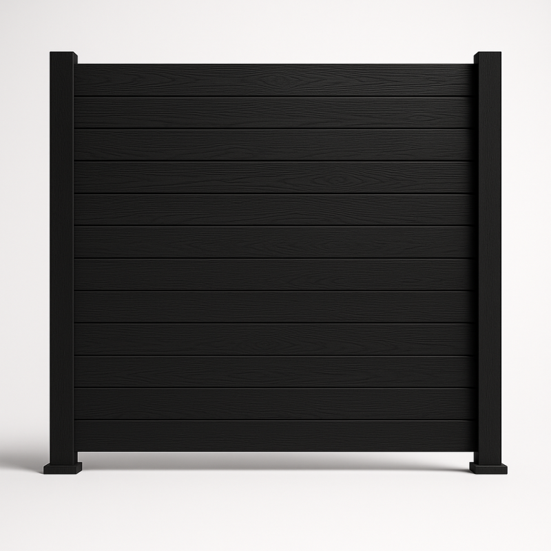 Bausatz, WPC Zaun Komplett-Set mit WPC-Pfosten (zum Aufschrauben), Schwarz