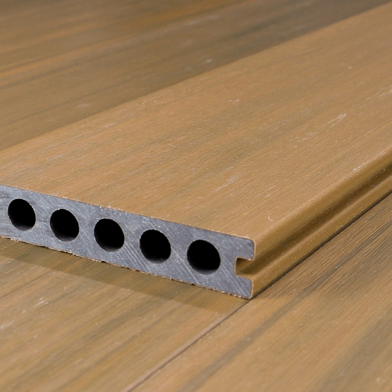 Bausatz, WPC Premium Terrassendiele 2. Generation, 23 x 142 mm, Wellenstruktur / glatt, Teak