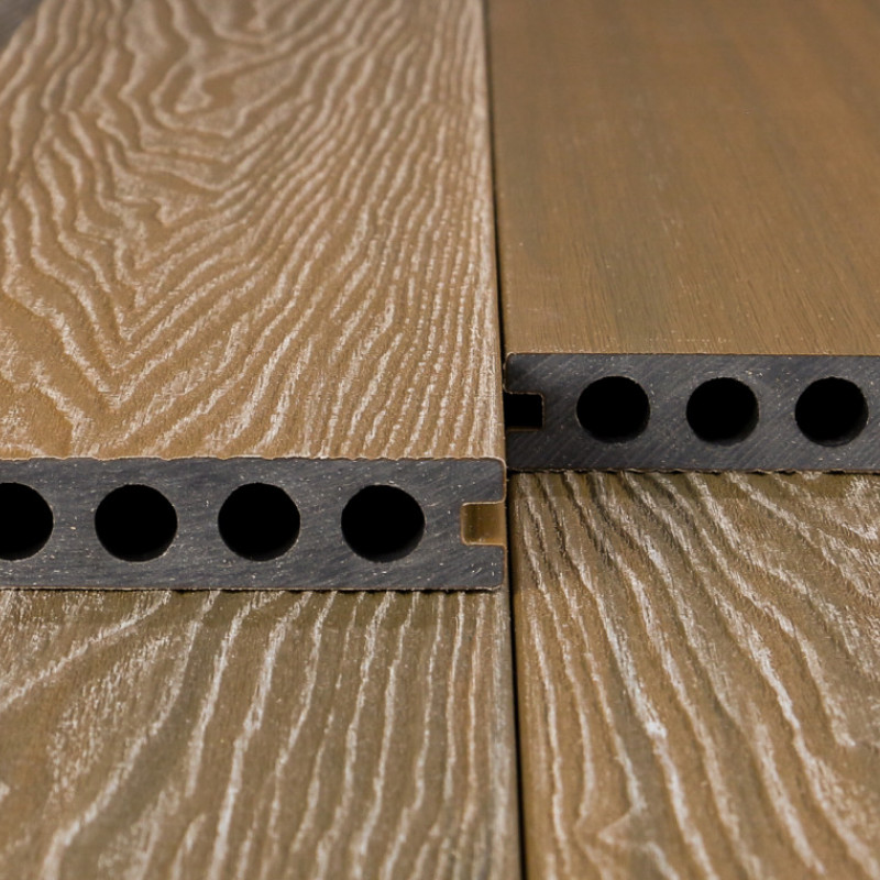 Bausatz, WPC Premium Terrassendiele 2. Generation, 23 x 142 mm, Wellenstruktur / glatt, Teak