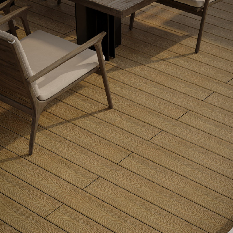 FeelingWood WPC Premium Terrassendiele in Holzoptik, 25 x 150 mm, Wellenstruktur, Teak