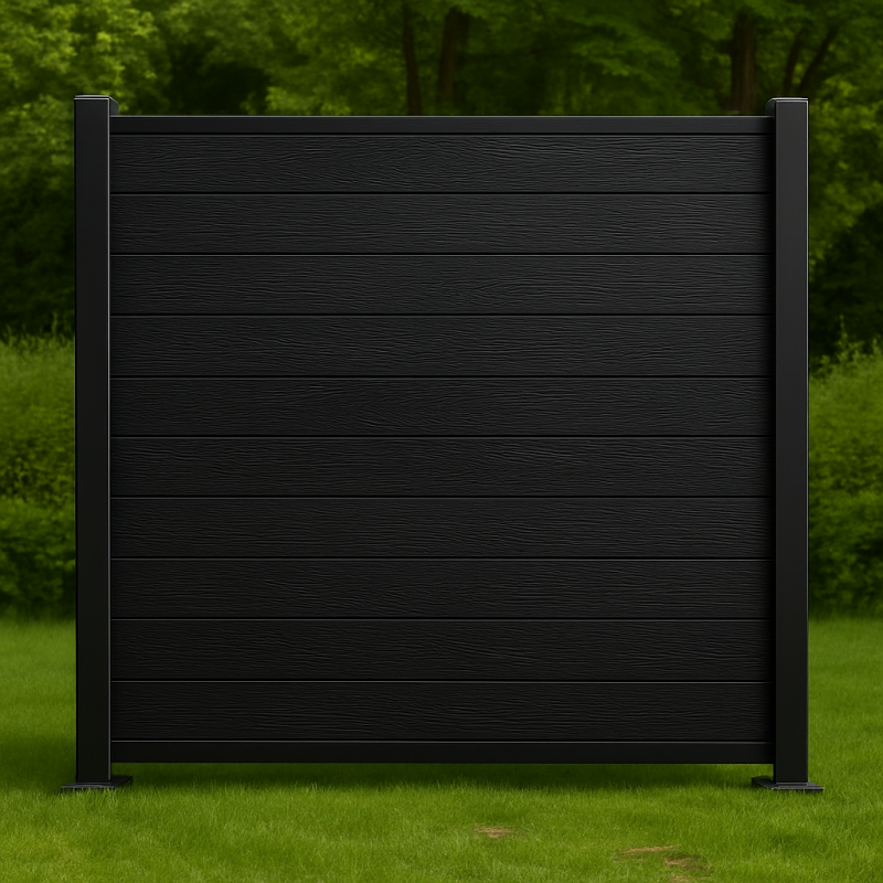 Bausatz, WPC Zaun Komplett-Set mit Alu-Pfosten (zum Aufschrauben), Schwarz