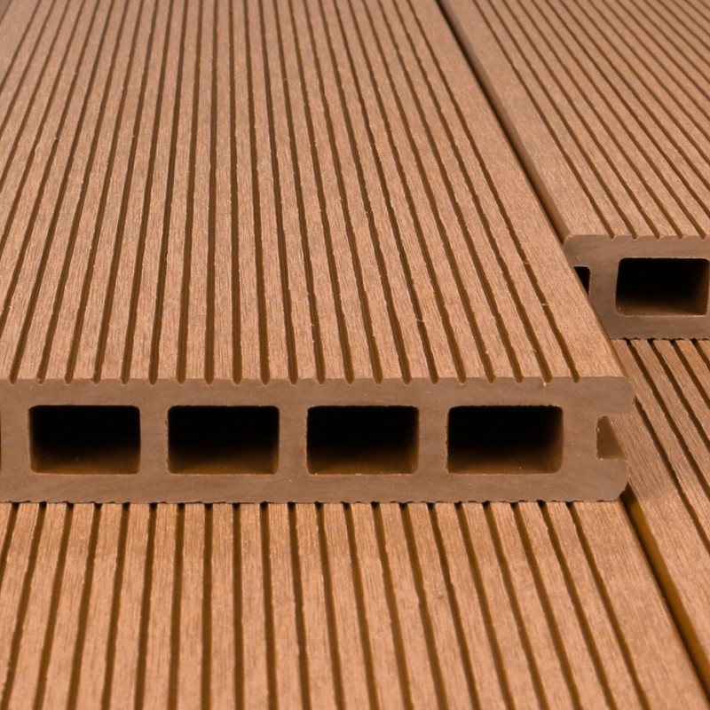 Bausatz, WPC Terrassendiele in Holzoptik, 25 x 148 mm, Wellenstruktur / fein, Hellbraun