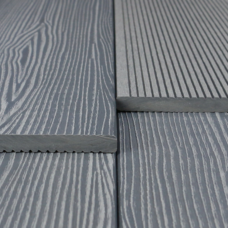 WPC Abschlussleiste in Holzoptik, 11 x 140 mm, Wellenstruktur / fein, Grau