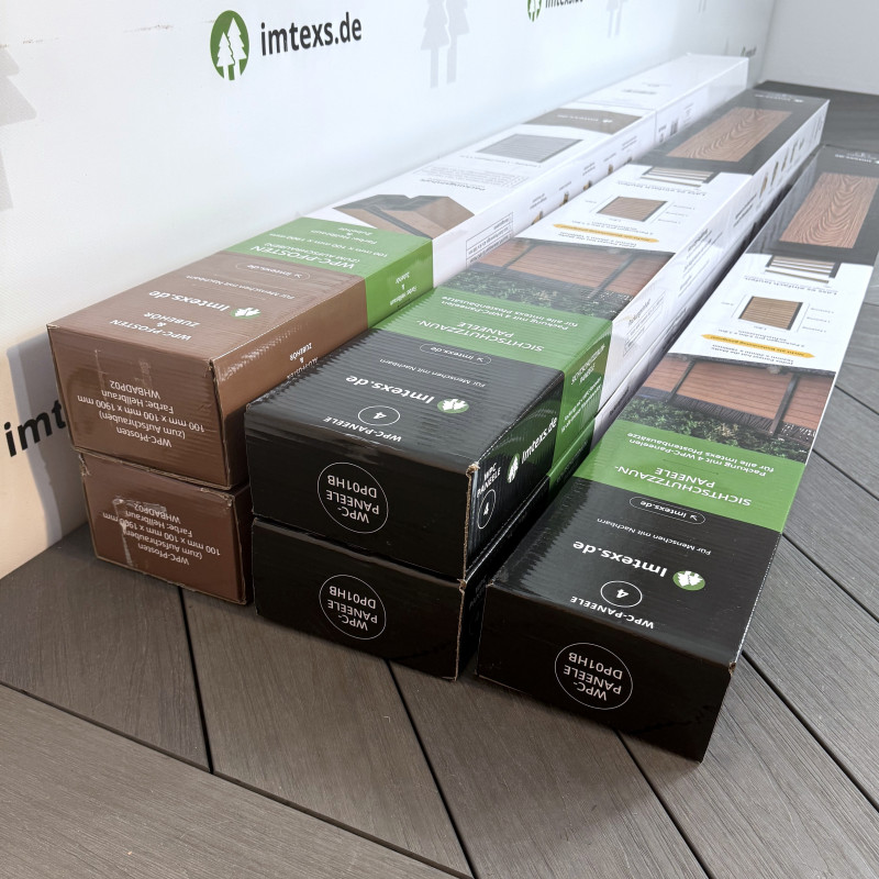 Bausatz, WPC Zaun Komplett-Set mit WPC-Pfosten (zum Aufschrauben), Hellbraun