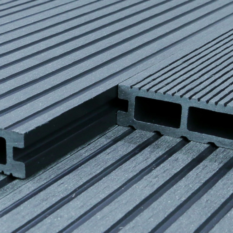 Bausatz, WPC Terrassendiele, Hohldiele, 24 x 146 mm, grob / fein, Grau