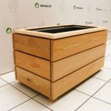 Hochbeet ohne Sichtschutz, aus Sibirischer Lärche, mit Pflanztrog, abnehmbare Abdeckleiste und mit Abdeckung, fertig montiert.