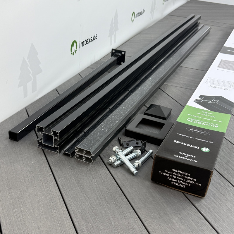 Bausatz, WPC Zaun mit Aluminium-Pfosten (zum Aufschrauben), Grau