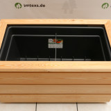 Hochbeet ohne Sichtschutz, aus Sibirischer Lärche, mit Pflanztrog, abnehmbare Abdeckleiste und mit Abdeckung, fertig montiert.