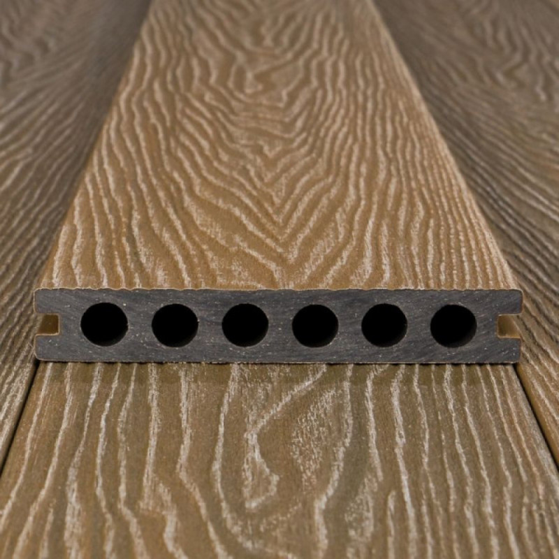 Bausatz, WPC Premium Terrassendiele 2. Generation, 23 x 142 mm, Wellenstruktur / glatt, Teak