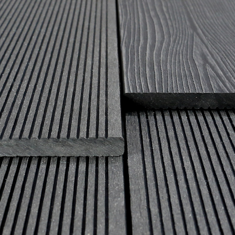 WPC Abschlussleiste in Holzoptik, 11 x 140 mm, Wellenstruktur / fein, Dunkelgrau