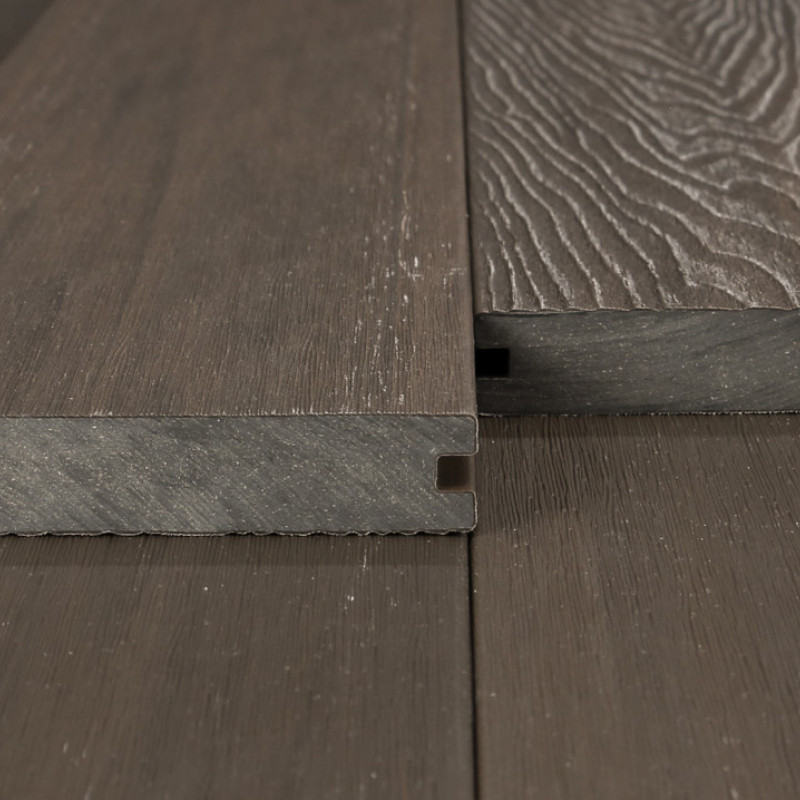 Bausatz, WPC Premium Terrassendiele 2. Generation, Massiv, 23 x 140 mm, Wellenstruktur / glatt, Walnuss