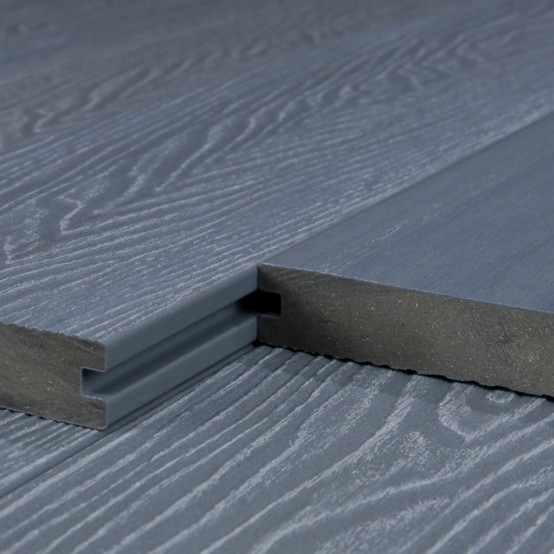 Bausatz, WPC Premium Terrassendiele 2. Generation, Massiv, 23 x 140 mm, Wellenstruktur / glatt, Grau
