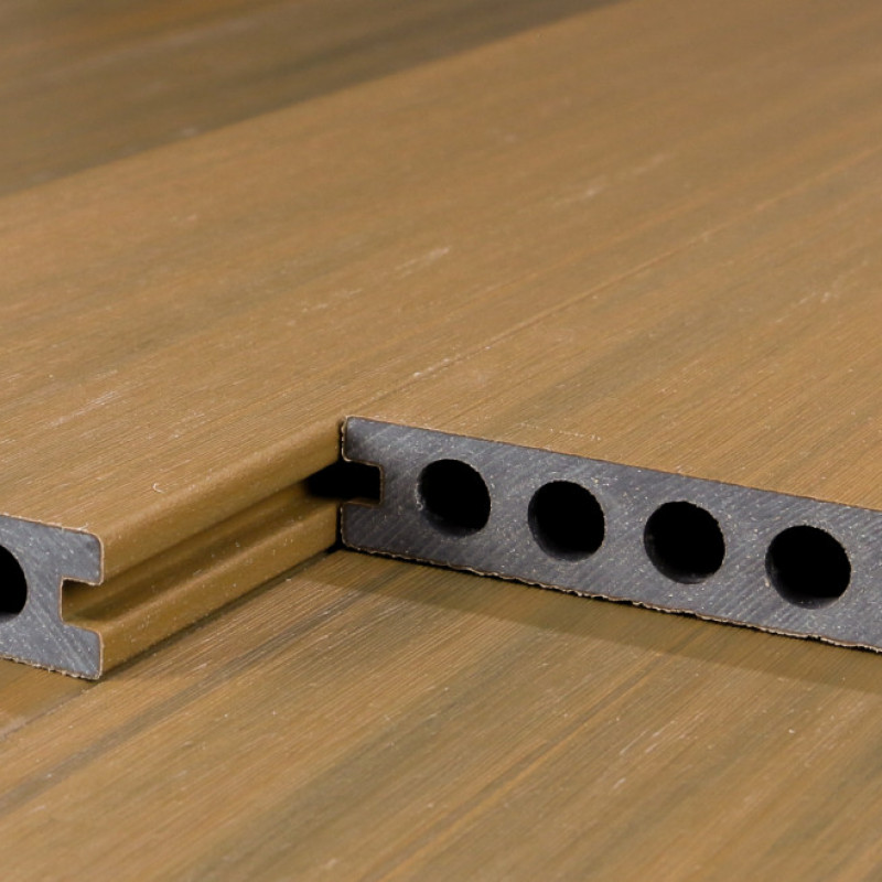 Bausatz, WPC Premium Terrassendiele 2. Generation, 23 x 142 mm, Wellenstruktur / glatt, Teak