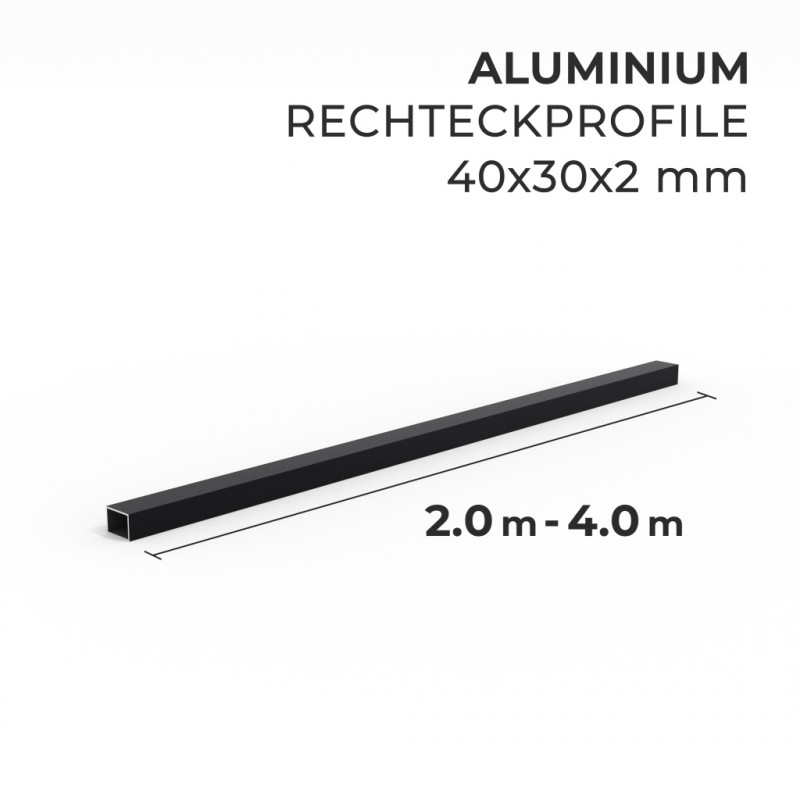Aluminium Unterkonstruktion 40 x 30 mm, Stärke 2 mm, Schwarz