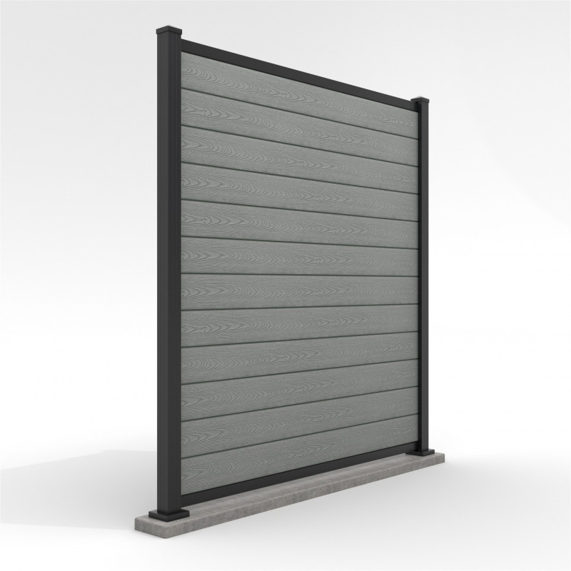 Bausatz, WPC Zaun Komplett-Set mit Alu-Pfosten (zum Aufschrauben), Grau