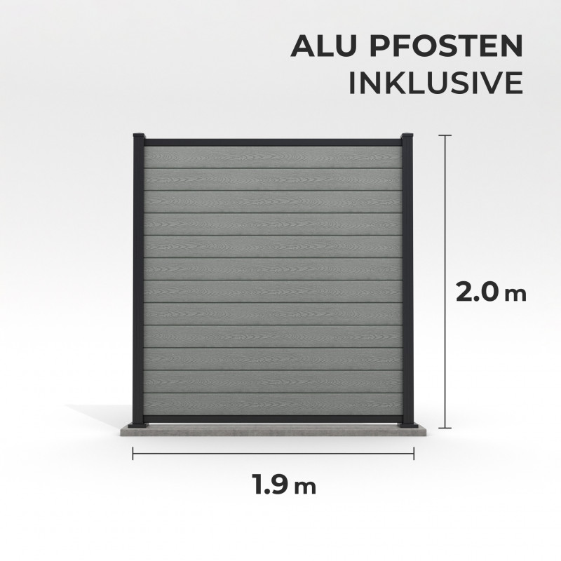Bausatz, WPC Zaun mit Aluminium-Pfosten (zum Aufschrauben), Grau