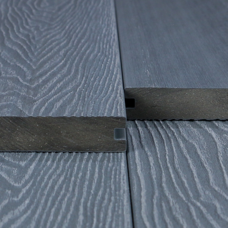 WPC Premium Terrassendiele 2. Generation, Massiv, 23 x 140 mm, Wellenstruktur / glatt, Grau