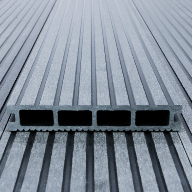 WPC Terrassendiele, Hohldiele, 24 x 146 mm, grob / fein, Grau