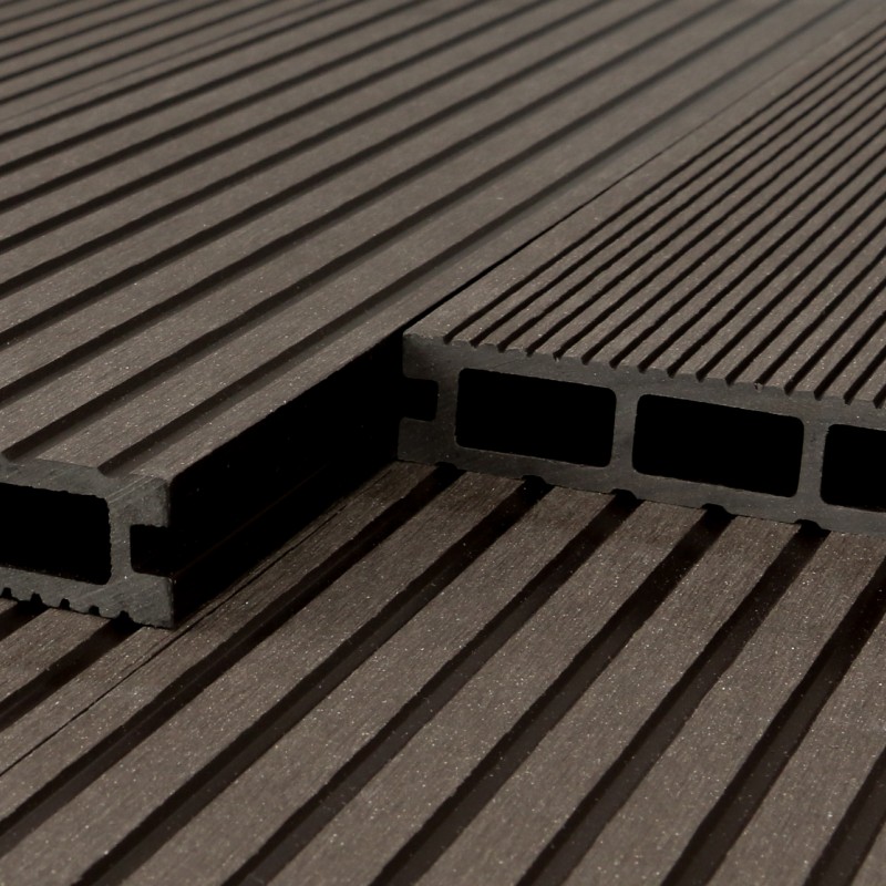 WPC Terrassendiele, Hohldiele, 24 x 146 mm, grob / fein, Dunkelbraun