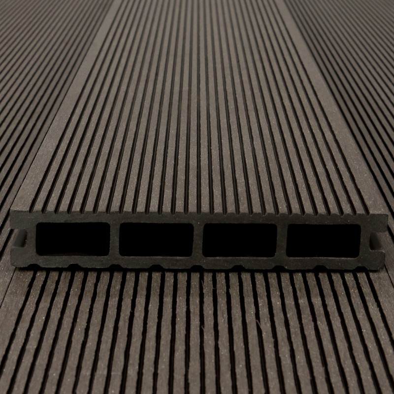 WPC Terrassendiele, Hohldiele, 24 x 146 mm, grob / fein, Dunkelbraun
