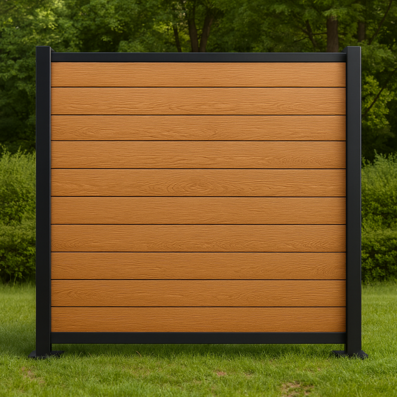 Bausatz, WPC Zaun Komplett-Set mit Alu-Pfosten (zum Aufschrauben), Hellbraun