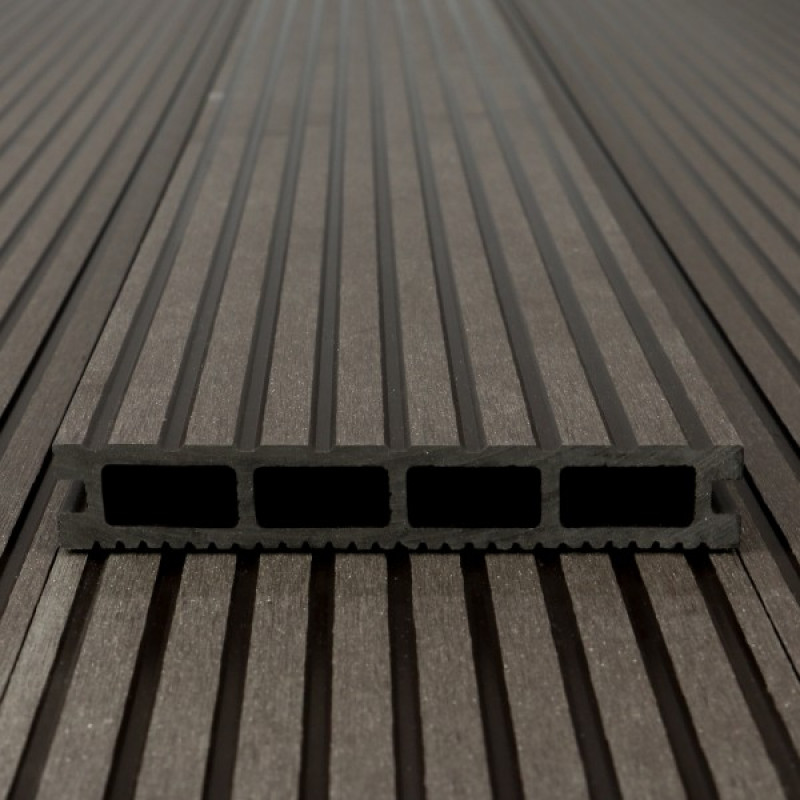 WPC Terrassendiele, Hohldiele, 24 x 146 mm, grob / fein, Dunkelbraun