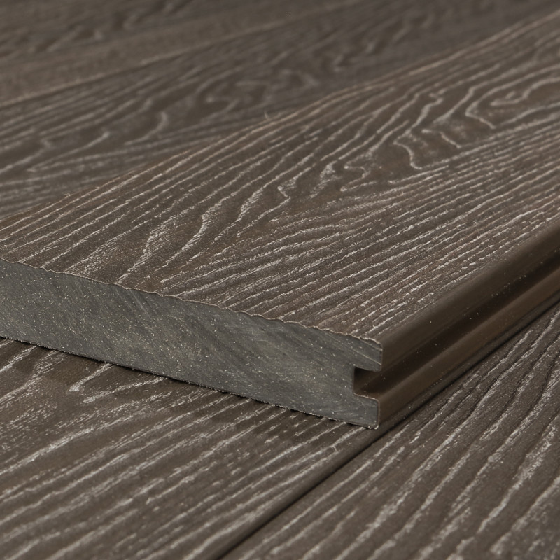 WPC Premium Terrassendiele 2. Generation, Massiv, 23 x 140 mm, Wellenstruktur / glatt, Walnuss