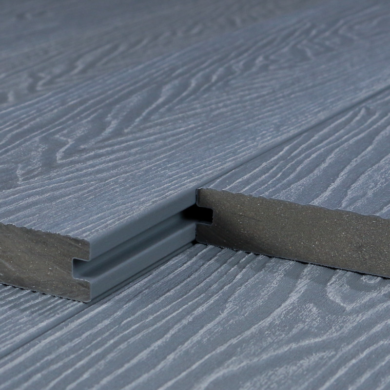 WPC Premium Terrassendiele 2. Generation, Massiv, 23 x 140 mm, Wellenstruktur / glatt, Grau