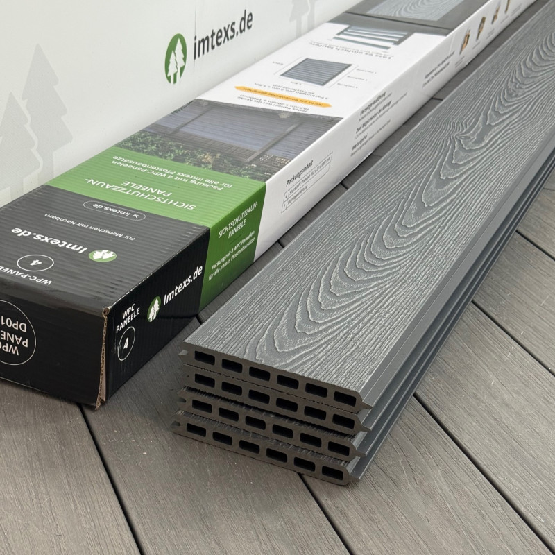 WPC-Zaunelemente, Steckprofil in Holzoptik, Grau