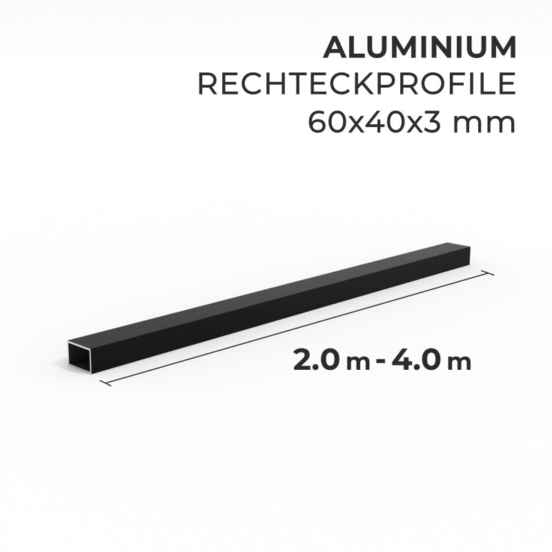 Aluminium Unterkonstruktion 60 x 40 mm, Stärke 3 mm, Schwarz