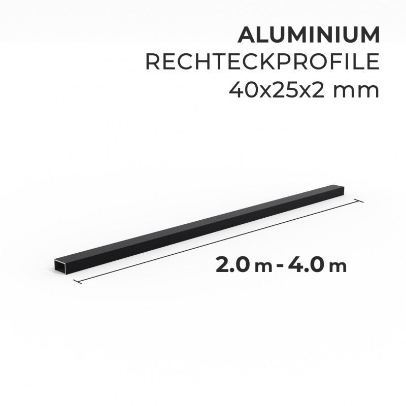 Aluminium Unterkonstruktion 40 x 25 mm, Stärke 2 mm, Schwarz