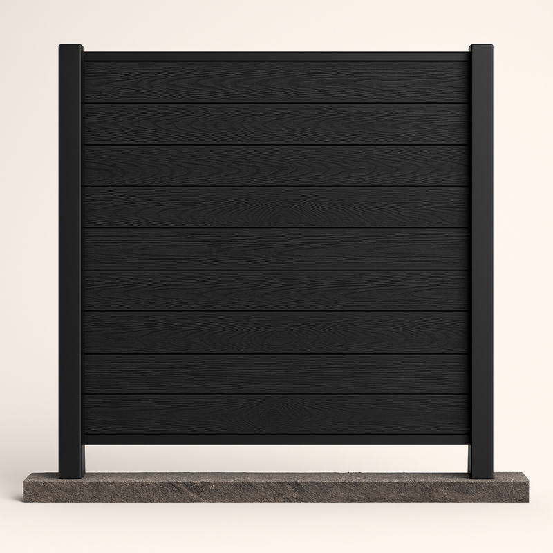 Bausatz, WPC Zaun Komplett-Set mit Alu-Pfosten (zum Einbetonieren), Schwarz