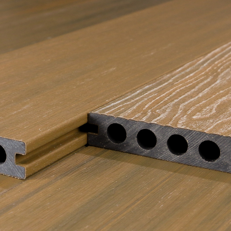 WPC Premium Terrassendiele 2. Generation, 23 x 142 mm, Wellenstruktur / glatt, Teak