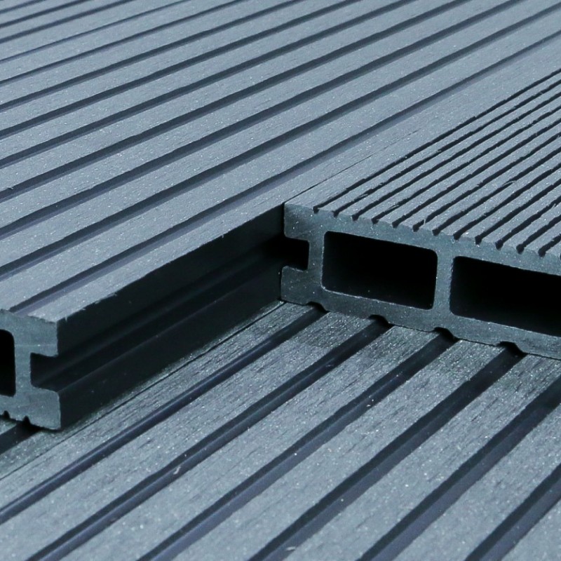 WPC Terrassendiele, Hohldiele, 24 x 146 mm, grob / fein, Grau