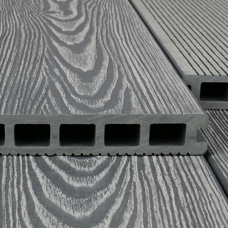 WPC Terrassendiele in Holzoptik, 25 x 148 mm, Wellenstruktur / fein, Grau