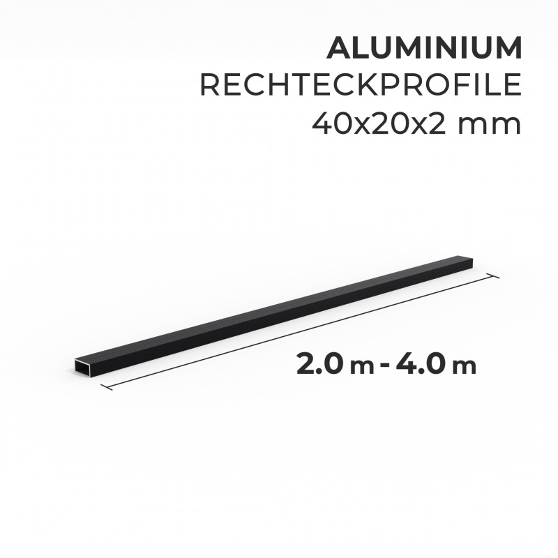 Aluminium Unterkonstruktion 40 x 20 mm, Stärke 2 mm, Schwarz