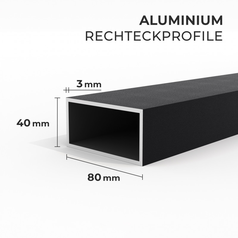 Aluminium Unterkonstruktion 80 x 40 mm, Stärke 3 mm, Schwarz
