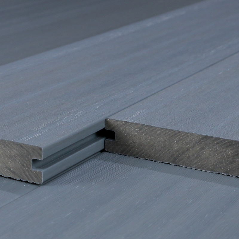 WPC Premium Terrassendiele 2. Generation, Massiv, 23 x 140 mm, Wellenstruktur / glatt, Grau
